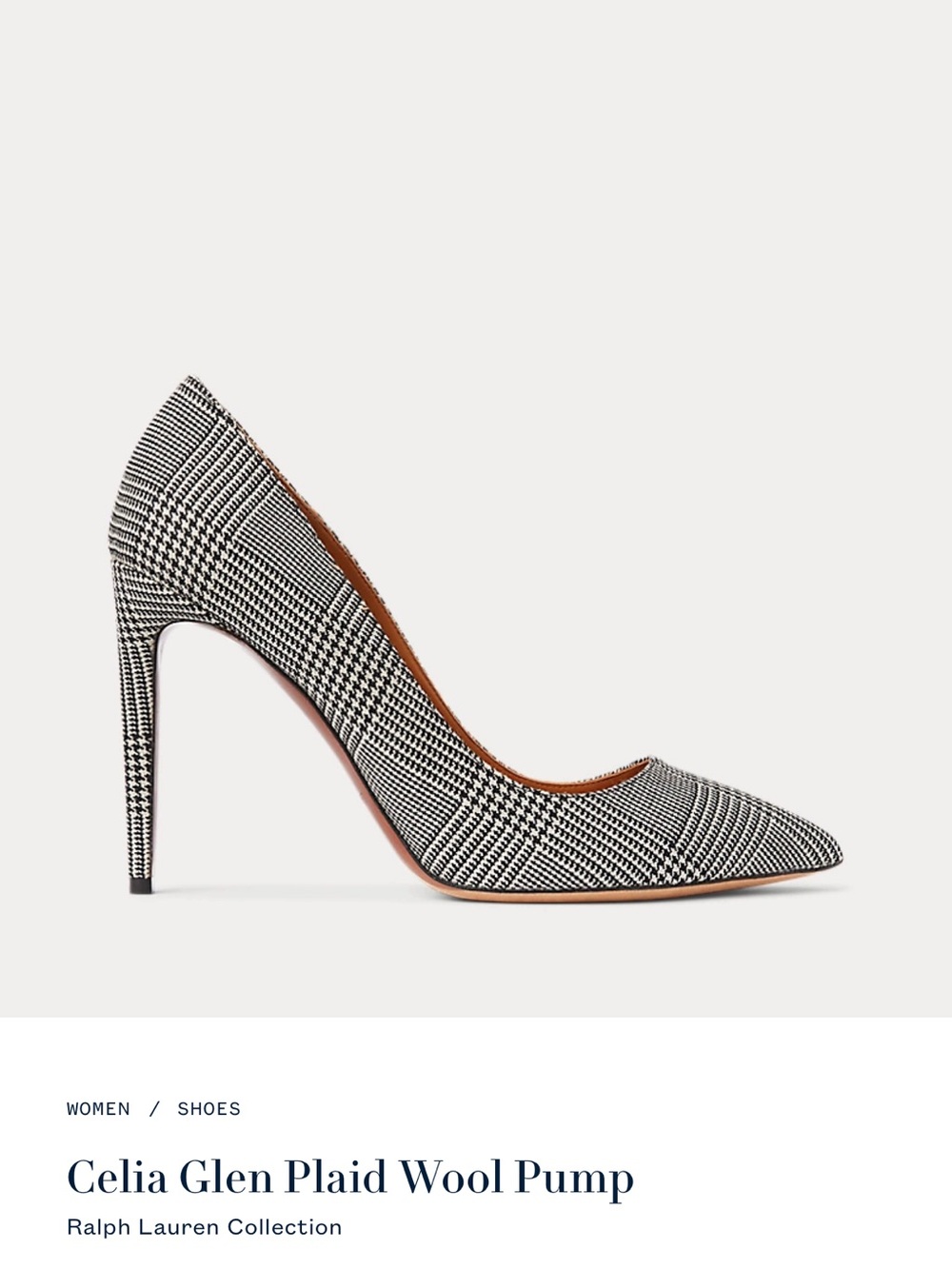 Ralph Lauren Glen Plaid Pointed-Toe Stiletto Pump in Black & White